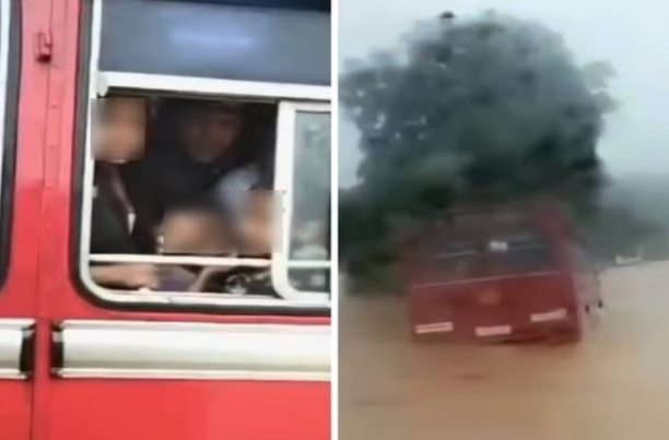 நாவலப்பிட்டியில் வெள்ளத்தில் சிக்கிய அரச பேருந்து; பயணிகள் பத்திரமாக மீட்பு